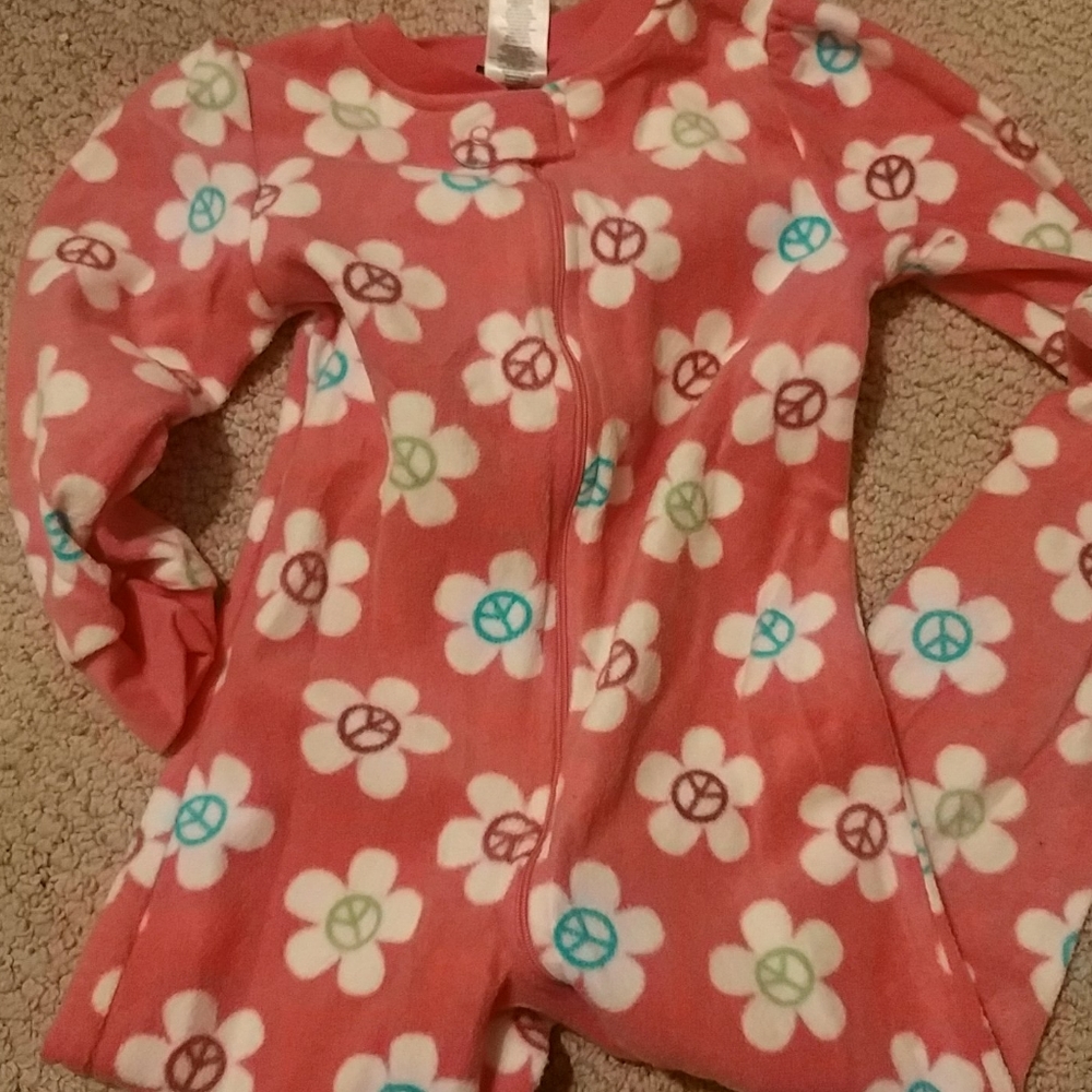 Girls Floral Fleece Footed Onsie Sleeper 4